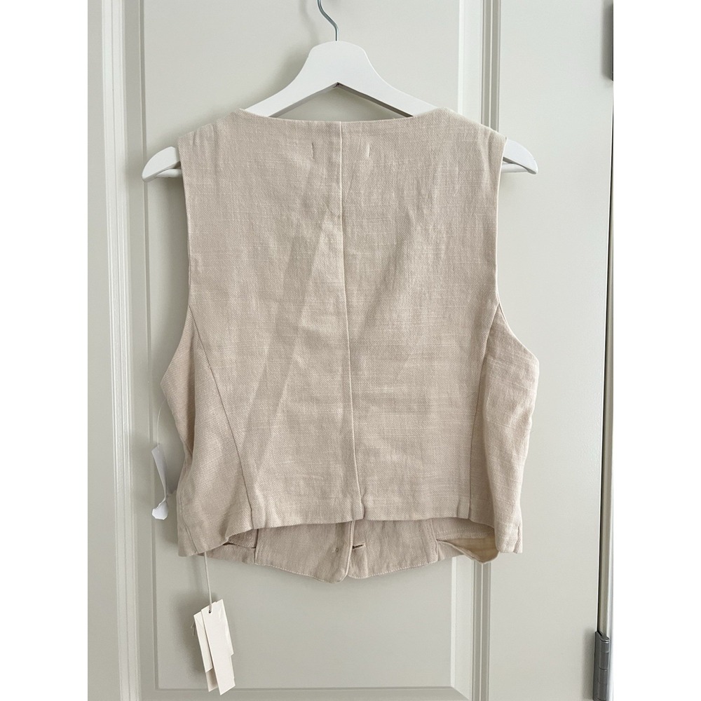 BLANKNYC Button Front Vest Oyster Bar Beige Linen Blend Cropped Scoop Neck M - Picture 4 of 9